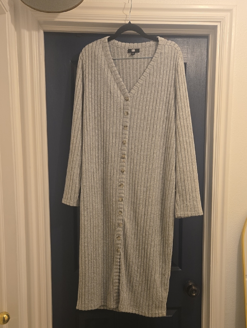 FRYE LARGE  Gray Ribbed Button-Up Long Cardigan Dress